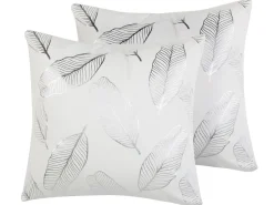 Beliani 2 Kpl Koristetyynysetti Lehtikuviolla 45X45Cm Valkoinen Ja Hopea Freesia Flash Sale