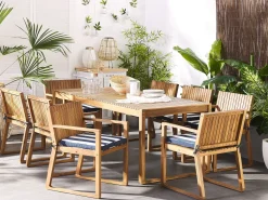 Beliani 8 Kpl Setti Puutarhatuolin Pehmusteita Sini-Valkoraidallinen Sassari Clearance