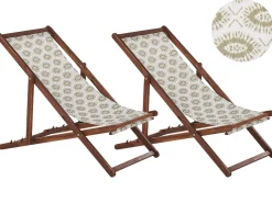 Beliani Aurinkotuoli Tumma Akaasia Vaihtokankaat Luonnonvalkoinen/Beige Abstrakti 2 Kpl Anzio Best Sale