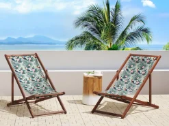 Beliani Aurinkotuoli Tumma Akaasia Vaihtokankaat Luonnonvalkoinen/Monivarinen Pelikaani 2 Kpl Anzio Clearance