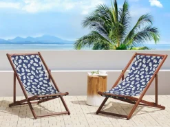 Beliani Aurinkotuoli Tumma Akaasia Vaihtokankaat Luonnonvalkoinen/Laivastonsininen Kukat 2 Kpl Anzio Best Sale