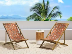 Beliani Aurinkotuoli Vaalea Akaasia Vaihtokankaat Luonnonvalkoinen/Punainen Kukat 2 Kpl Anzio Shop