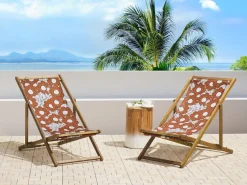 Beliani Aurinkotuoli Vaalea Akaasia Vaihtokankaat Luonnonvalkoinen/Punainen Unikko 2 Kpl Anzio Shop