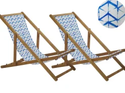 Beliani Aurinkotuoli Vaalea Akaasia Vaihtokankaat Luonnonvalkoinen/Sinivalkoinen Siksak 2 Kpl Anzio Best