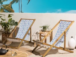 Beliani Aurinkotuoli Vaalea Akaasia Vaihtokankaat Luonnonvalkoinen/Sinivalkoinen Siksak 2 Kpl Anzio Best