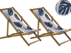 Beliani Aurinkotuoli Vaalea Akaasia Vaihtokankaat Luonnonvalkoinen/Sininen Palmunlehdet 2 Kpl Anzio Cheap