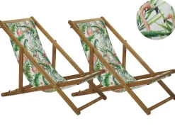 Beliani Aurinkotuoli Vaalea Akaasia Vaihtokankaat Luonnonvalkoinen/Monivarinen Flamingo 2 Kpl Anzio Outlet