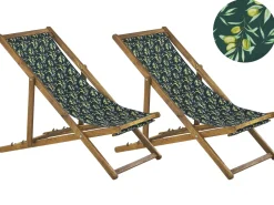 Beliani Aurinkotuoli Vaalea Akaasia Vaihtokankaat Luonnonvalkoinen/Tummanvihrea Oliivit 2 Kpl Anzio Outlet