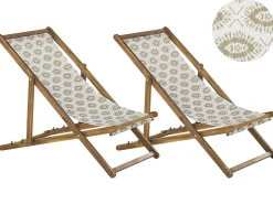Beliani Aurinkotuoli Vaalea Akaasia Vaihtokankaat Luonnonvalkoinen/Beige Abstrakti 2 Kpl Anzio Discount