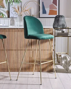 Beliani Baarituoli Sametti Smaragdinvihrea 2 Kpl Arcola Outlet
