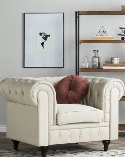 Beliani Beige Kangasverhoiltu Nojatuoli Chesterfield Clearance