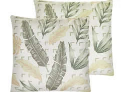 Beliani Beige Koristetyyny Vihrea Lehtikuvio 45 X 45 Cm 2 Kpl Rhapis Best Sale