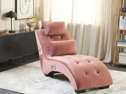 Beliani Divaani Bluetooth-Kaiuttimella Ja Usb-Portilla Sametti Vaaleanpunainen Simorre Clearance