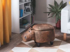 Beliani Elainjakkara Keinonahka Säilytystila Ruskea 32 X 60 Cm Hippo Hot