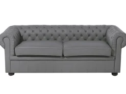 Beliani Harmaa 3-Istuttava Nahkasohva Chesterfield Flash Sale