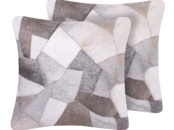 Beliani Harmaa Nahkainen Tilkkukoristetyynysetti 45 X 45 Cm 2 Kpl Neeloor Fashion