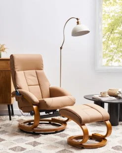 Beliani Hierontatuoli Jalkatuella Keinonahka Hiekanruskea Force Online