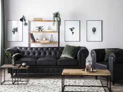 Beliani Iso Musta 3-Istuttava Keinonahkasohva Chesterfield Discount