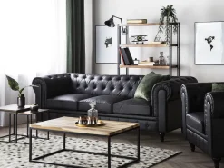Beliani Iso Musta 3-Istuttava Keinonahkasohva Chesterfield Discount