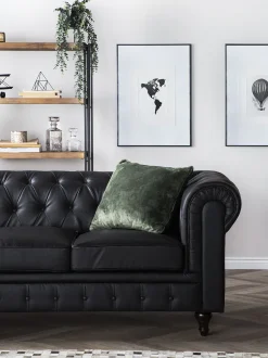 Beliani Iso Musta 3-Istuttava Keinonahkasohva Chesterfield Discount