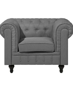 Beliani Iso Vaaleanharmaa Kangasverhoiltu Nojatuoli Chesterfield Online