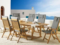 Beliani 6-Istuttava Akaasiapuinen Ulkoruokailuryhma Harmailla Pehmusteilla Java New