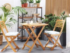 Beliani 2-Istuttava Bistrosetti Akaasia Vaalea Puu/Sininen Fiji Best