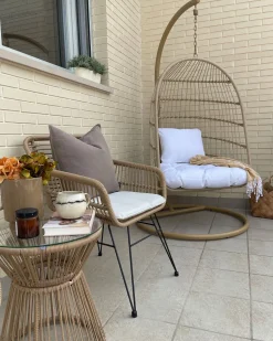 Beliani 2-Istuttava Bistrosetti Polyrottinki Luonnonvari Trestina New