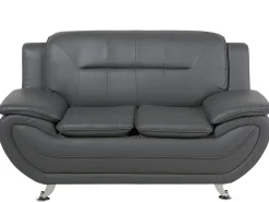 Beliani 2-Istuttava Harmaa Keinonahkainen Sohva Leira Flash Sale