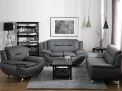 Beliani 2-Istuttava Harmaa Keinonahkainen Sohva Leira Flash Sale