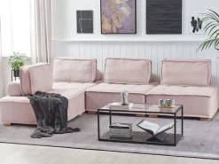 Beliani 4-Istuttava Kulmamoduulisohva Vaaleanpunainen Tibro Store