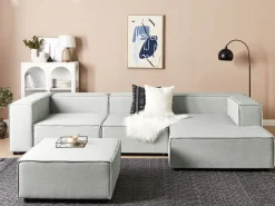 Beliani 3-Istuttava Kulmasohva Ja Rahi Pellava Vasenk. Vaaleanharmaa Aprica New