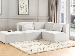 Beliani 3-Istuttava Kulmasohva Ja Rahi Vakosametti Vasenk. Luonnonvalkoinen Lemvig Hot