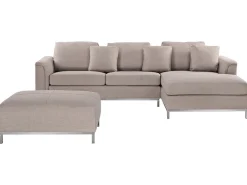 Beliani 5-Istuttava Kulmasohva Ja Rahi Kangas Vasenk. Beige Oslo New