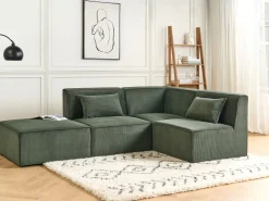 Beliani 3-Istuttava Kulmasohva Ja Rahi Vakosametti Vasenk. Tummanvihrea Lemvig Sale