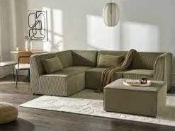 Beliani 4-Istuttava Kulmasohva Ja Rahi Vakosametti Oikeak. Tummanvihrea Lemvig Sale