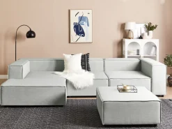 Beliani 3-Istuttava Kulmasohva Ja Rahi Pellava Oikeak. Vaaleanharmaa Aprica Store