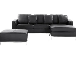 Beliani 5-Istuttava Kulmasohva Ja Rahi Nahka Vasenk. Musta Oslo Online