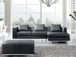 Beliani 5-Istuttava Kulmasohva Ja Rahi Nahka Vasenk. Musta Oslo Online