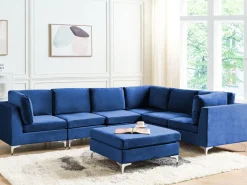 Beliani 6-Istuttava Kulmasohva Ja Rahi Sametti Vasenk. Laivastonsininen Evja Shop