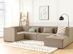 Beliani 5-Istuttava Kulmasohva Ja Rahi Vakosametti Oikeak. Ruskeanharmaa Lemvig Clearance