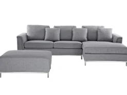 Beliani 5-Istuttava Kulmasohva Ja Rahi Kangas Vasenk. Vaaleanharmaa Oslo Clearance