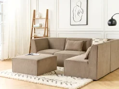 Beliani 4-Istuttava Kulmasohva Ja Rahi Vakosametti Vasenk. Ruskeanharmaa Lemvig Cheap