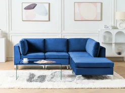 Beliani 4-Istuttava Kulmasohva Ja Rahi Sametti Vasenk. Laivastonsininen Evja Cheap