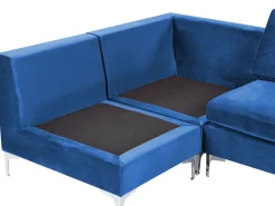 Beliani 4-Istuttava Kulmasohva Ja Rahi Sametti Vasenk. Laivastonsininen Evja Cheap