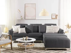 Beliani 5-Istuttava Kulmasohva Ja Rahi Kangas Vasenk. Tummanharmaa Oslo Cheap