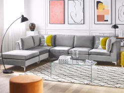 Beliani 5-Istuttava Kulmasohva Ja Rahi Sametti Oikeak. Harmaa Evja Store