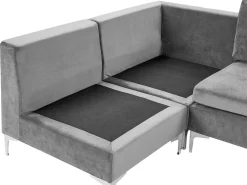 Beliani 5-Istuttava Kulmasohva Ja Rahi Sametti Oikeak. Harmaa Evja Store