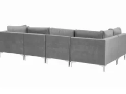 Beliani 5-Istuttava Kulmasohva Ja Rahi Sametti Oikeak. Harmaa Evja Store