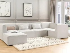 Beliani 5-Istuttava Kulmasohva Ja Rahi Vakosametti Vasenk. Luonnonvalkoinen Lemvig Online